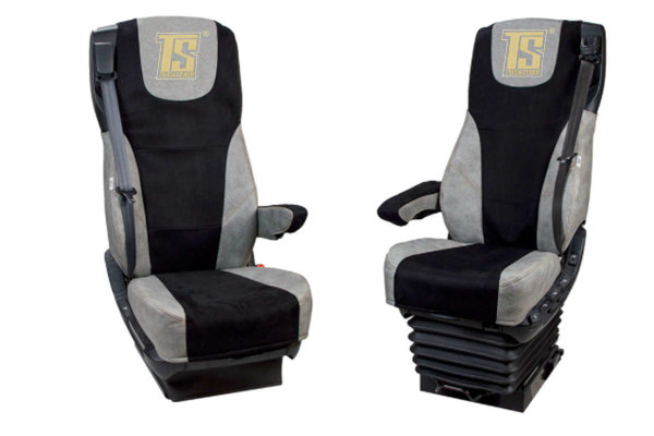 Suitable for DAF*: XF106 EURO6 (2013-...) XF/XG/XG+ (2021-...) - Imitation leather oldschool - seat covers - gray I black passenger seat air suspension