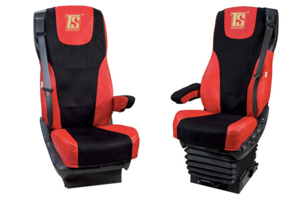 Suitable for DAF*: XF106 EURO6 (2013-...) - Imitation leather oldschool - seat covers - red I black passneger seat air suspension