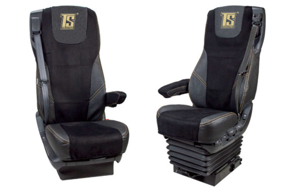 Suitable for DAF*: XF106 EURO6 (2013-...) XF/XG/XG+ (2021-...) - Imitation leather oldschool - seat covers - anthracite I black passenger seat air suspension