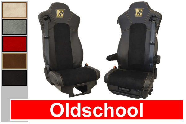 Fits for IVECO*: S-Way (2019-...) - Imitation leather oldschool - seat covers - golden TS-logo