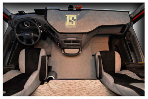 Fits for IVECO*: S-Way (2019-...) - Imitation leather oldschool - seat covers - concrete grey I black - golden TS logo