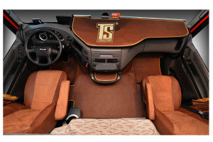 Fits for IVECO*: S-Way (2019-...) - Imitation leather oldschool - seat covers - grizzly I brown - golden TS logo