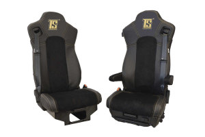 Fits for IVECO*: S-Way (2019-...) - Imitation leather oldschool - seat covers - antracite I black - golden TS logo