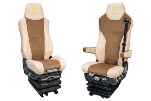 Passend für MAN*: TGX, TGS, TGM, TGL, TGA - Kunstleder Oldschool - Sitzbezüge Beige 1 Gurt integriert