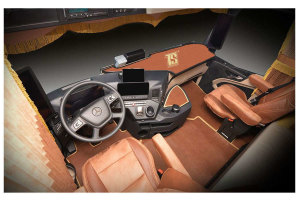 Passend f&uuml;r Mercedes*: Actros MP4 I MP5 (2011-...) 2500mm Kunstleder Oldschool - Komplettset luftgefederter Beifahrersitz Farbe Grizzly I Einfassung Beige