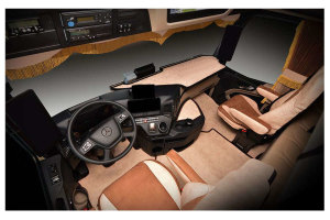 Suitable for Mercedes*: Actros MP4 I MP5 (2011-...) 2500mm leatherett oldschool - complete set folding passenger seat color beige I binding brown
