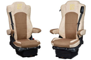 Fits for Mercedes*: Actros MP4 I MP5 (2011-...) - passenger seat air suspension - Leatherette Oldschool - Seat covers - Beige I Brown