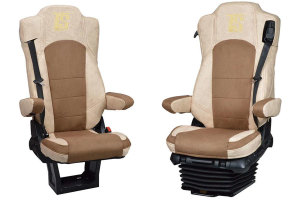 Fits for Mercedes*: Actros MP4 I MP5 (2011-...) - passenger seat not pneumatic - Leatherette Oldschool - Seat covers - Beige I Brown