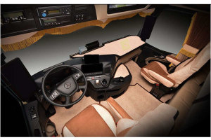 Fits for Mercedes*: Actros MP4 I MP5 (2011-...) - passenger seat not pneumatic - Leatherette Oldschool - Seat covers - Beige I Brown