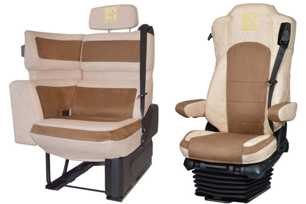 Fits for Mercedes*: Actros MP4 I MP5 (2011-...) - SoloStar Concept - Leatherette Oldschool - Seat covers - Beige I Brown