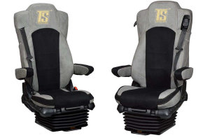 Fits for Mercedes*: Actros MP4 I MP5 (2011-...) - passenger seat air suspension - Leatherette Oldschool - Seat covers - concrete grey I black