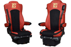 Fits for Mercedes*: Actros MP4 I MP5 (2011-...) - passenger seat air suspension - Leatherette Oldschool - Seat covers - red I black
