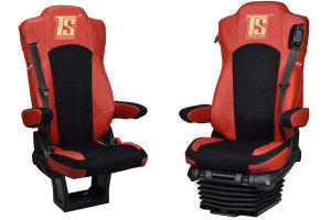 Fits for Mercedes*: Actros MP4 I MP5 (2011-...) - passenger seat not pneumatic - Leatherette Oldschool - Seat covers - red I black