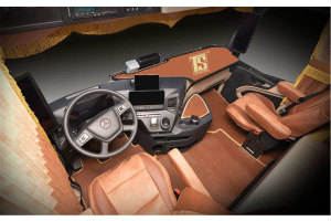 Fits for Mercedes*: Actros MP4 I MP5 (2011-...) - passenger seat air suspension - Leatherette Oldschool - Seat covers - grizzly I brown