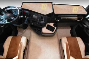 Geschikt voor Scania*: R4 (2016-...) I Automatic I BF kleine console - Oldschool kunstleder - Complete set - Beige I Bruin