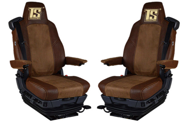 Suitable for Scania*: Faux leather oldschool - seat covers grizzly, center part brown S +R (2016-...), R3 Streamline (2014-2016) Variation D