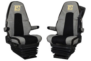 Suitable for Volvo*: FH4 I FM4 I FMX4 (2013-2020) I FH5 (2021-...) I FS incl. belt - BF extra Belt - Leatherette Oldschool - Seat covers - concrete grey I black