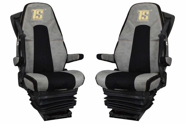 Fits for Volvo*: FH4 I FM4 I FMX4 (2013-2020) I FH5 (2021-...) I FS incl. belt - BF incl. belt - Imitation leather oldschool - Seat covers - concrete grey I black
