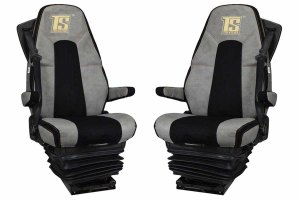 Fits for Volvo*: FH4 I FM4 I FMX4 (2013-2020) I FH5 (2021-...) I FS incl. belt - BF incl. belt - Imitation leather oldschool - Seat covers - concrete grey I black