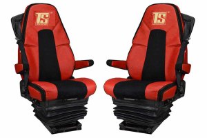 Fits for Volvo*: FH4 I FM4 I FMX4 (2013-2020) I FH5 (2021-...) I FS incl. belt - BF incl. belt - Imitation leather oldschool - Seat covers - red I black