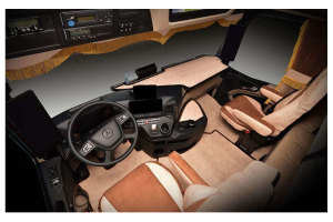 Fits for Mercedes*: Actros MP4 I MP5 (2011-....) - passenger seat folding - Leatherette Oldschool - Seat base trim - beige I brown