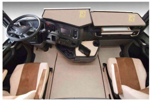 Suitable for Scania*: R4 (2016-...) - BF kleine Konsole - Faux leather oldschool - Seat base trim - beige I brown