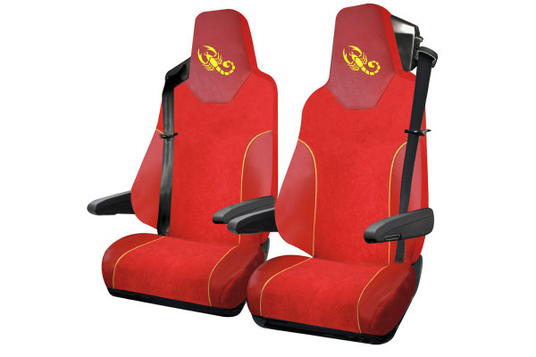 Suitable for MAN*: TGX EURO6 (2020-...) I TGS EURO6 (2020-...)- Extreme Professional seat covers in set - seat color middle red - without logo - without armrest covers