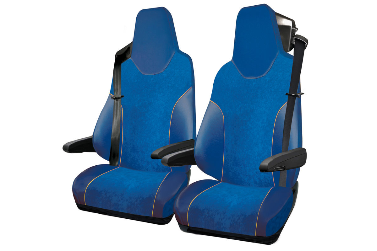 Lkw Sitzbezüge aus Kunstleder für MAN TGX, 1 Gurt blau, Old Skool