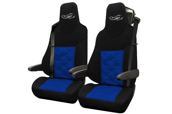 Passend für MAN*: TGX, TGS EURO6 (2020-...) - Old Style Professional-Sitzbezüge im Set Blau mit Logo