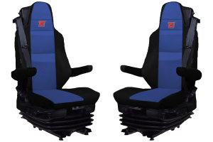 Suitable for MAN*: TGX EURO6 (2020-...) I TGS EURO6 (2020-...) HollandLine seat covers I Imitation leather blue I 2 belts integrated