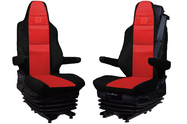 Suitable for MAN*: TGX EURO6 (2020-...) I TGS EURO6 (2020-...) HollandLine seat covers I Imitation leather red I 1 belt integrated