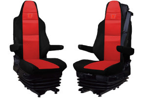 Suitable for MAN*: TGX EURO6 (2020-...) I TGS EURO6 (2020-...) HollandLine seat covers I Imitation leather red I 1 belt integrated