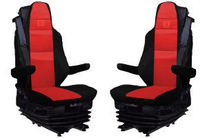Suitable for MAN*: TGX EURO6 (2020-...) I TGS EURO6 (2020-...) HollandLine seat covers I Imitation leather red I 2 belts integrated