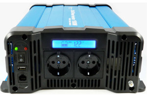 Voltage transformer FS I input voltage 12V I power level 1500W pure sine wave I colour BLUE I with display