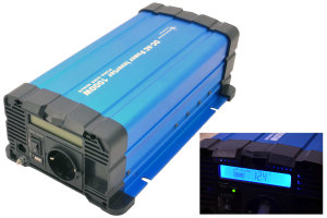 Voltage transformer FS I input voltage 24V I power level 1000W pure sine wave I colour BLUE I with display