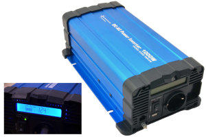 Trasformatore di tensione FS I tensione di ingresso 24V I livello di potenza 1000W onda sinusoidale pura I colore BLU I con display