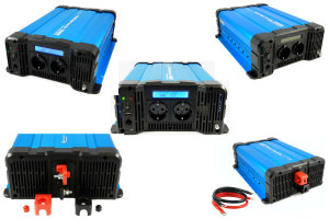 Trasformatore di tensione FS I tensione di ingresso 24V I livello di potenza 1500W onda sinusoidale pura I colore BLU I con display