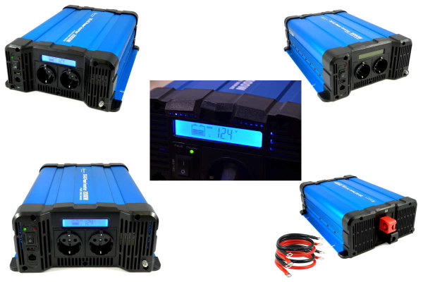 Voltage transformer FS I input voltage 24V I power level 2000W pure sine wave I colour BLUE I with display
