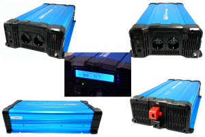 Trasformatore di tensione FS I tensione di ingresso 24V I livello di potenza 3000W onda sinusoidale pura I colore BLU I con display