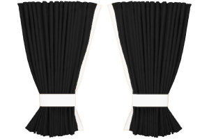 Transporter gordijnen in suèdelook met kunstleren rand, vierdelig antraciet-zwart-wit