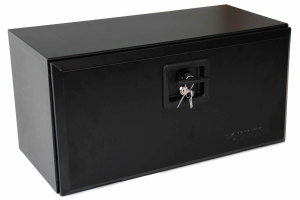 Powder-coated steel storage box, lockable, black