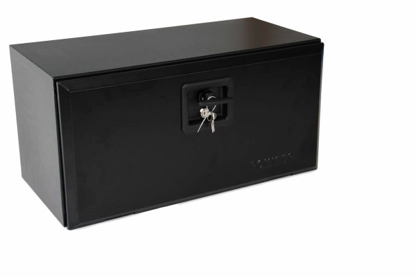 Powder-coated steel storage box, lockable, black L400xH300xT300mm