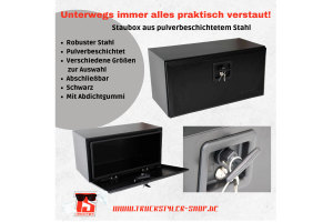 Powder-coated steel storage box, lockable, black L400xH300xT300mm