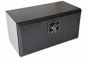 F&ouml;rvaringsbox i pulverlackerat st&aring;l, l&aring;sbar, svart L400xH300xD300mm