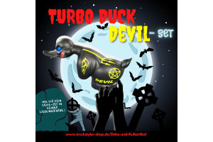 Aufkleber Set f&uuml;r Rubber Duck, Turbo Duck Kult Ente rot Set 7 (DEVIL)