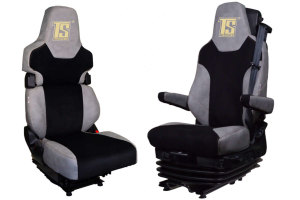 Suitable for MAN*: TGX I TGS I TGM I TGL EURO6 (2020-...) - folding backrest passenger seat (1 belt integrated) - faux leatherette oldschool leatherette - seat covers I concrete grey I black