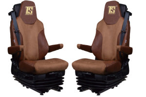 Suitable for MAN*: TGX I TGS I TGM I TGL EURO6 (2020-...) - rigid backrest passenger seat (2 belt integrated) - faux leatherette oldschool - seat covers I grizzly I brown