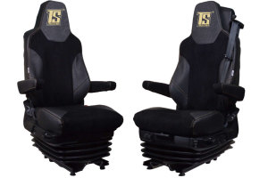 Suitable for MAN*: TGX I TGS I TGM I TGL EURO6 (2020-...) - rigid backrest passenger seat (1 belt integrated) - faux leatherette oldschool - seat covers I antracite-black I black