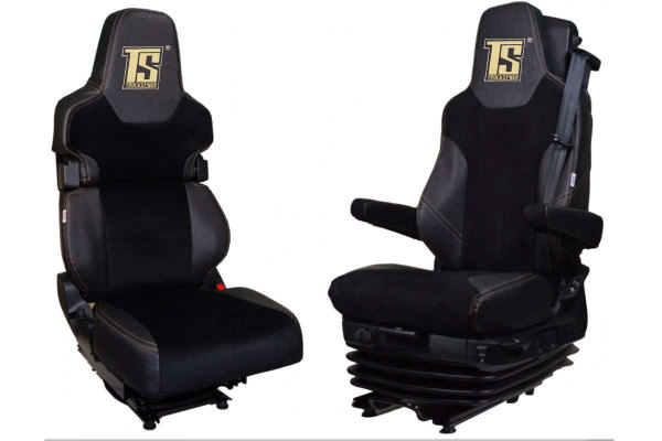 Suitable for MAN*: TGX I TGS I TGM I TGL EURO6 (2020-...) - folding backrest passenger seat (1 belt integrated) - faux leatherette oldschool - seat covers I antracite-black I black