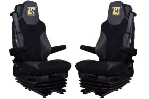 Suitable for MAN*: TGX I TGS I TGM I TGL EURO6 (2020-...) - rigid backrest passenger seat (2 belt integrated) - faux leatherette oldschool - seat covers I antrcite-black I black